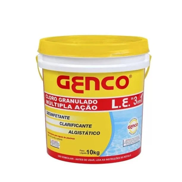 Cloro Mult ação Genco 10kg L.E 3x1 + Bônus Clarificante Genco